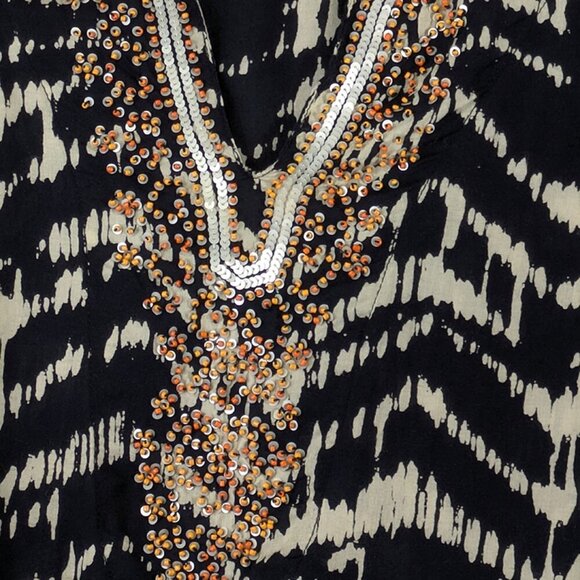 Soft Surroundings Akira Long Tunic Womens M Boho Chic‎ Beaded Sequin Ikat Batik - Picture 3 of 9